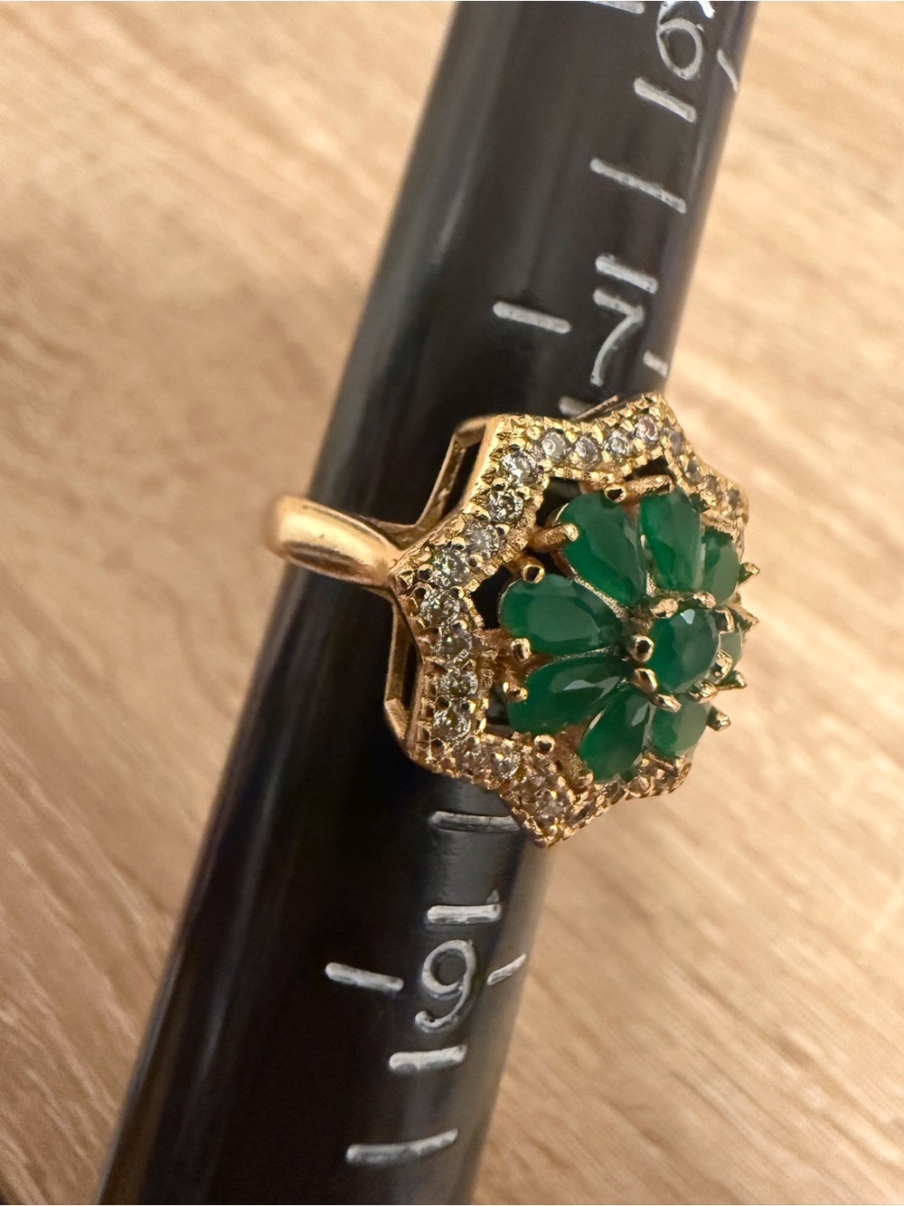 Gold-Tone Green Floral Cluster Ring